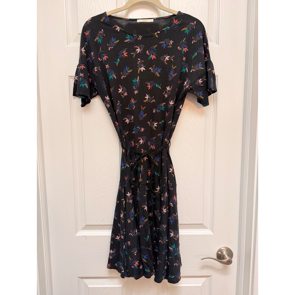 Sessun Marie Dol Floral Mini Dress Black Lyocell Cotton Size Medium Short Sleeve